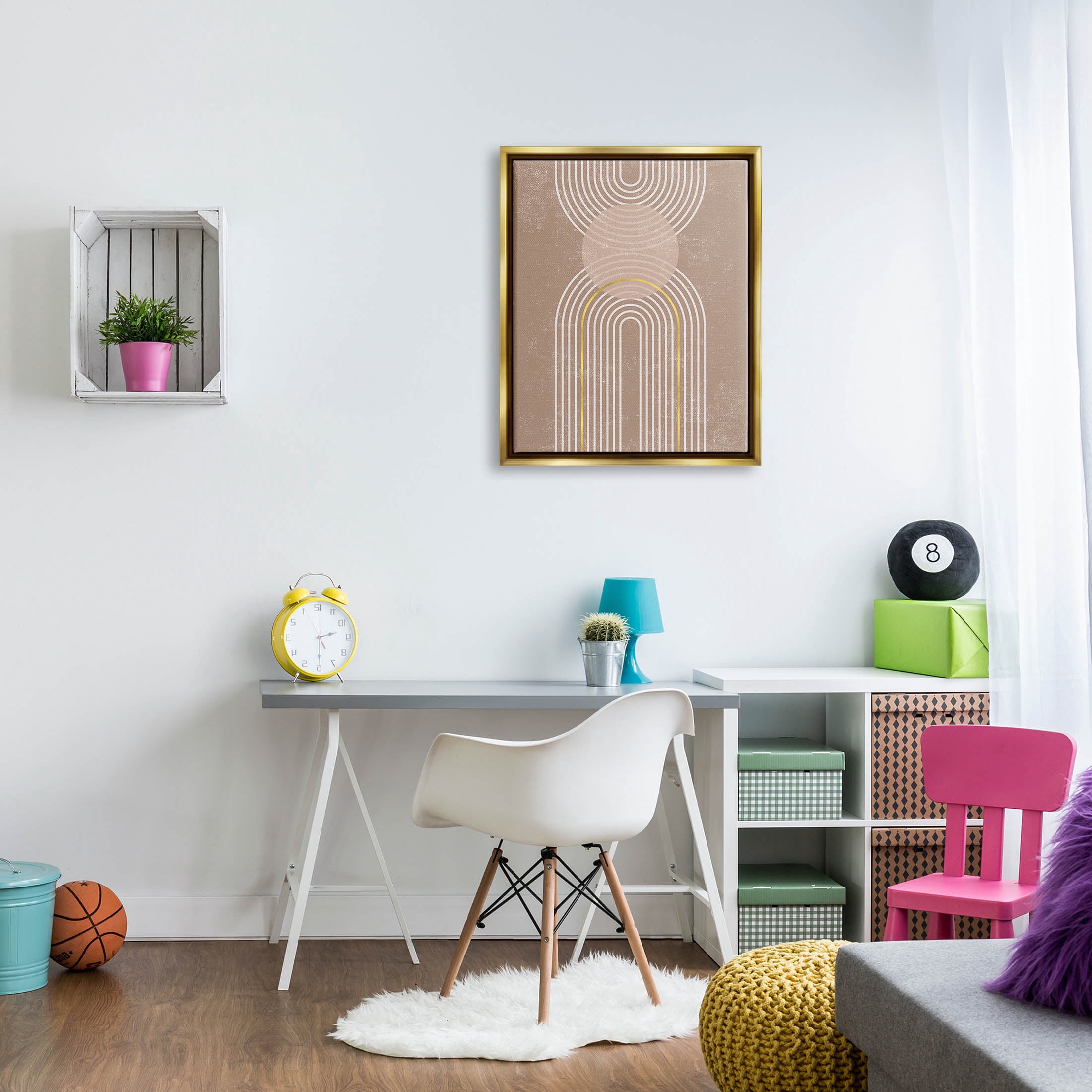 Stupell Industries Striped Arch Shapes Geometric Graphic Art Metallic Gold Floating Framed Canvas Print Wall Art, Design by Caroline Alfreds