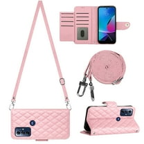 for Motorola Moto G Play 2023 Wallet Case, Elegant Card Holder Cash Slot PU Leather Kickstand Shoulder Strap Shockproof Protective Flip Women Girls Case Cover for Moto G Play 2023, Pink