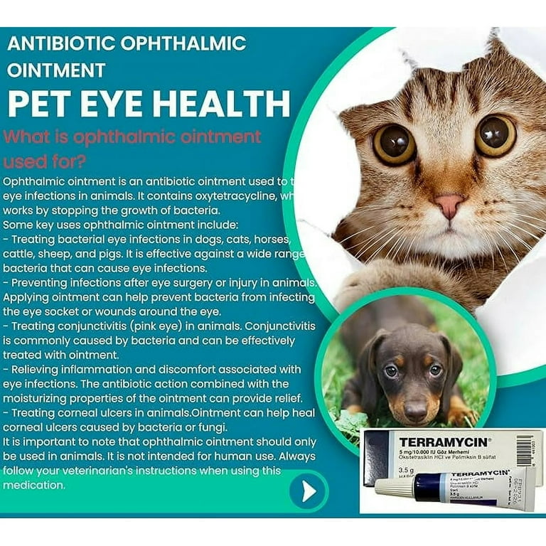 Terramycin Formula Eye Ointment for Pets Antibiotic Treatment with Eye Wipes Tear Stain Remover for Cats Dogs Horses Moisturizes Cleanses 1PC Walmart