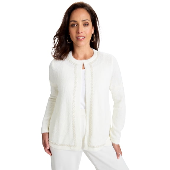 Jessica London Women's Plus Size Boucle Pearl Cardigan