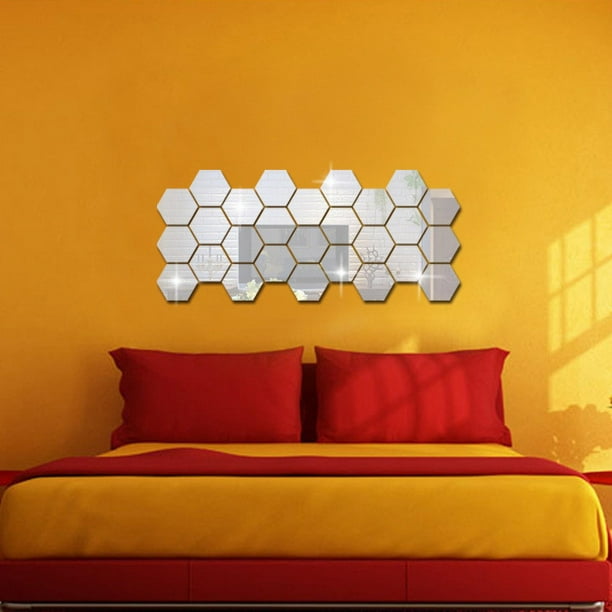 Juego de pegatinas de pared de espejo 36pcs | Calcomanías de vinilo acrílico removibles | Decoración del hogar DIY para sala de estar y dormitorio | Ligero Fácil de Instalar | Plata 50x43x40mm |