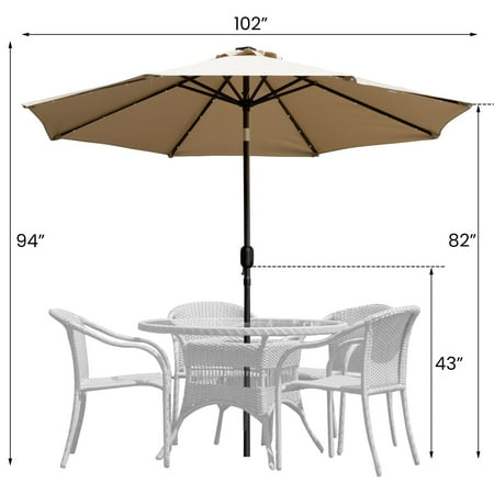 Sun Ray - 9' Round Solar Lighted Umbrella - Taupe