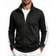 thumbnail image 2 of Men's Stand Collar Full Zip Jacket, Long Sleeve With Kangaroo Pocket, Regular Fit Contrast Sleeve Details, Office Outerwear For Male, 2 of 6
