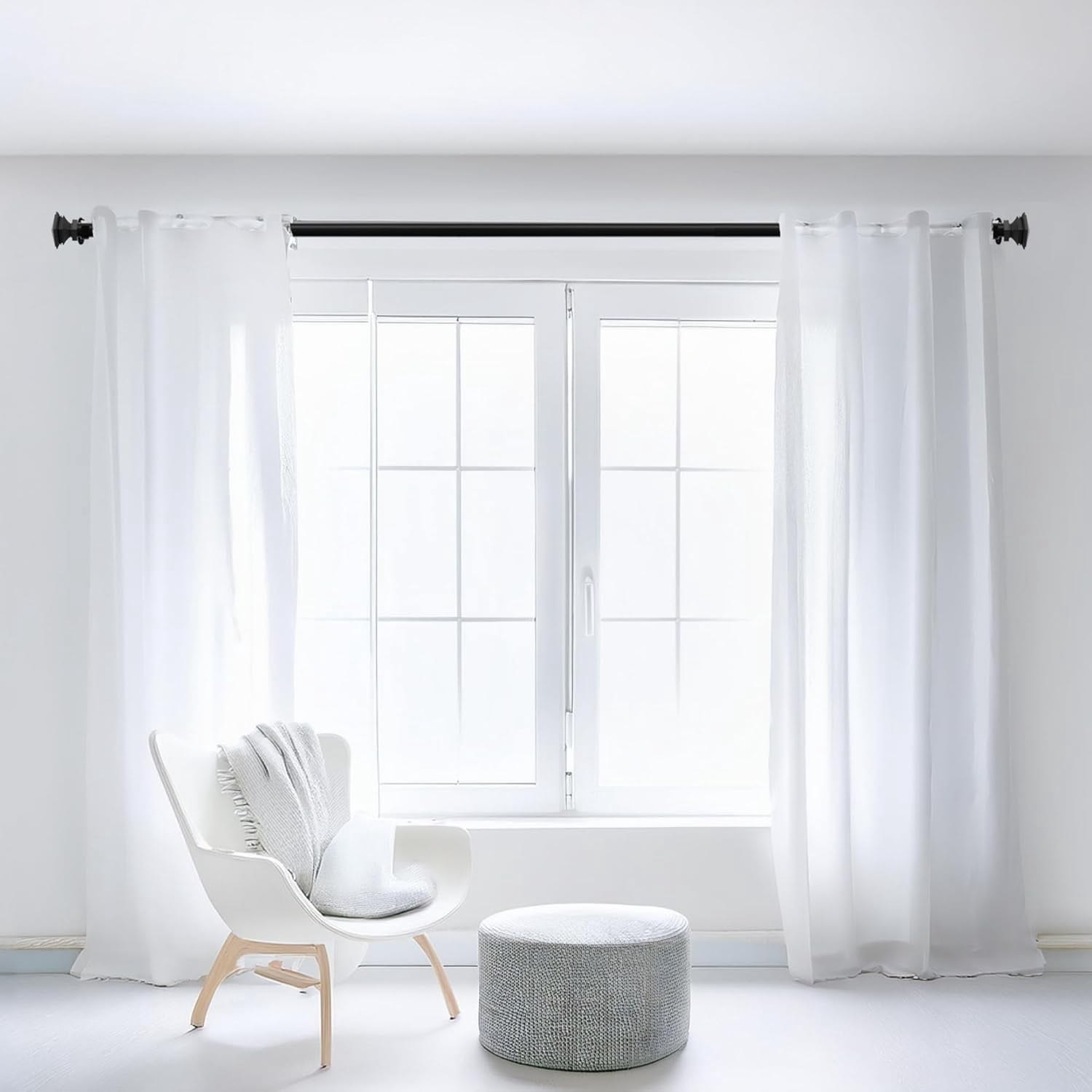 Deco Window Adjustable Curtain Rod for Windows 18 to 44 Inch (Pack of 1) Extendable Curtain Rod with Staked Square Finial (Black)