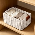 thumbnail image 6 of Aoznliie Storage Basket, Woven Plastic Rope Decorative Basket with Handle, White Wicker Organizer for Bathroom Kitchen, 9x7x5in, 6 of 6