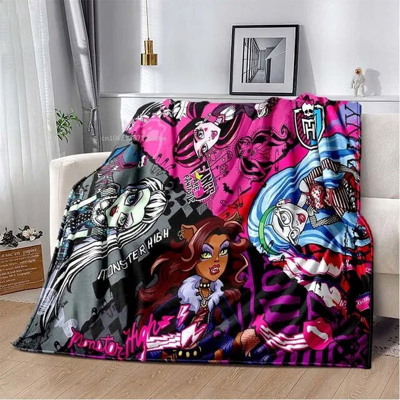 LS Monster High Blanket Cartoon Doll Fleece Plush Print Multifunction Lightweight Throw Blankets for Sofa Bedroom Bedspread
