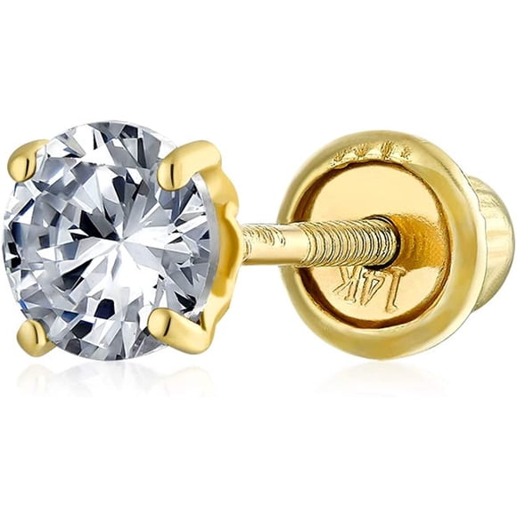 Traditionnelle.25ct Solide 14K Or Jaune 3MM Minuscule Minimaliste Rond AAA Zircone Cubique Brillant Coupe Solitaire CZ Boucles d'Oreilles pour les Femmes & Cartilage 1 Pièce Boucle d'Oreille Lobe d'Oreille