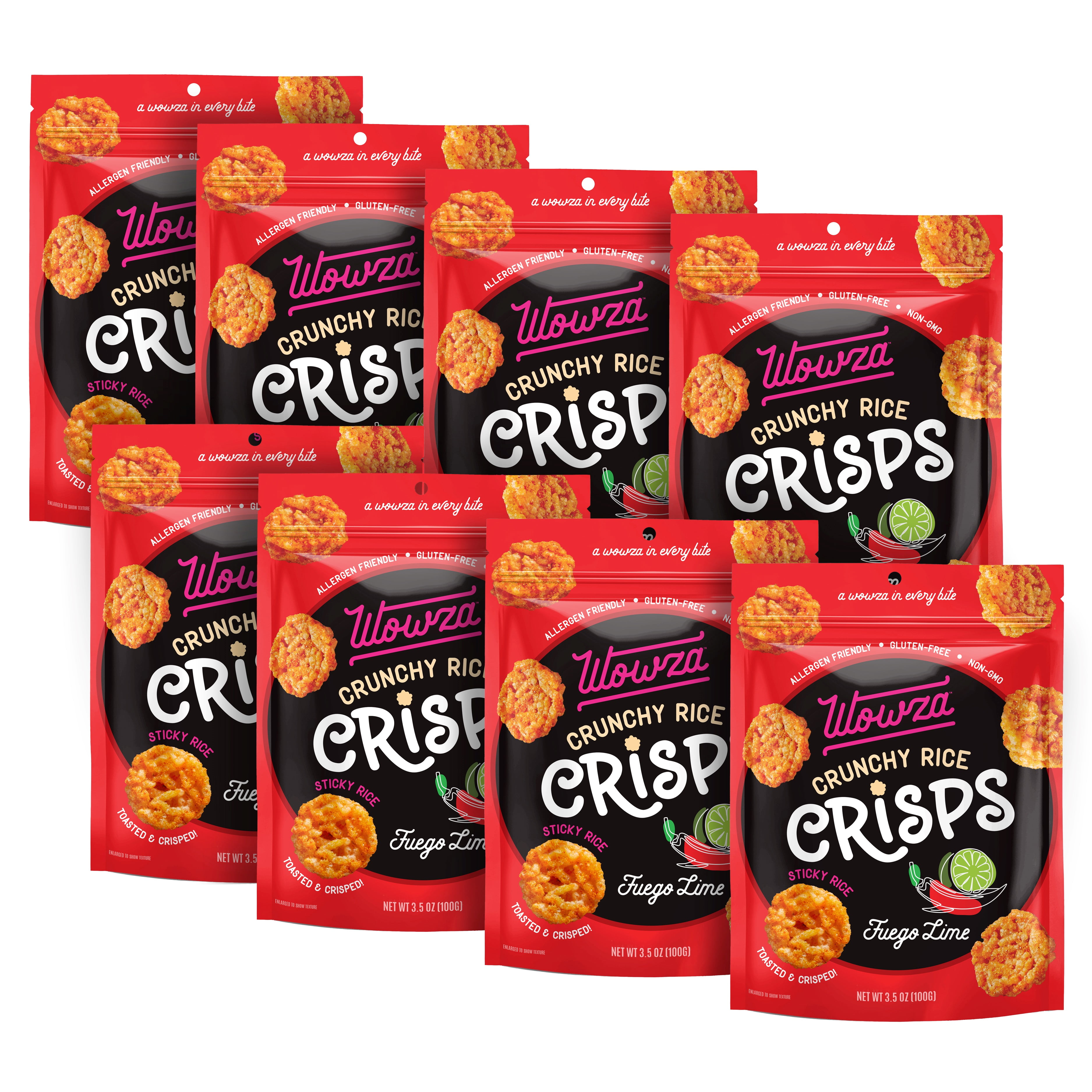 Wowza Fuego-Lime Crunchy Rice Crisps, 8 Pack, 3.5 oz Bag