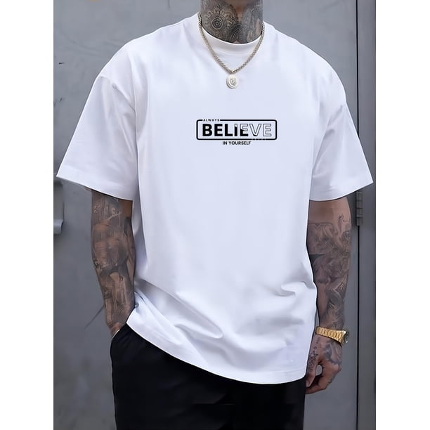 Men's Letters Graphic Print Casual Outdoor T-shirt For Big & Tall Guys Tee For Adult, Men, Women, Teen, Teenager, Adolescent, Youth