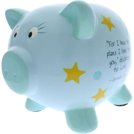 Piggy Bank Christian Inspirational Ceramic Blue Boys Child