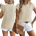 thumbnail image 2 of Fjuchai T-Shirt pour Femmes Hauts d'Été Col Rond Léger Pull Tricoté Manches Courtes Tees S-TG, 2 of 8