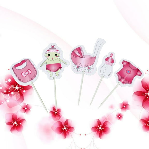 Raindrops Baby Theme Cake Toppers Picks for Decoration with Creative Pink Design Suitable for Kids Party Baby Shower and Birthday 20 Pieces