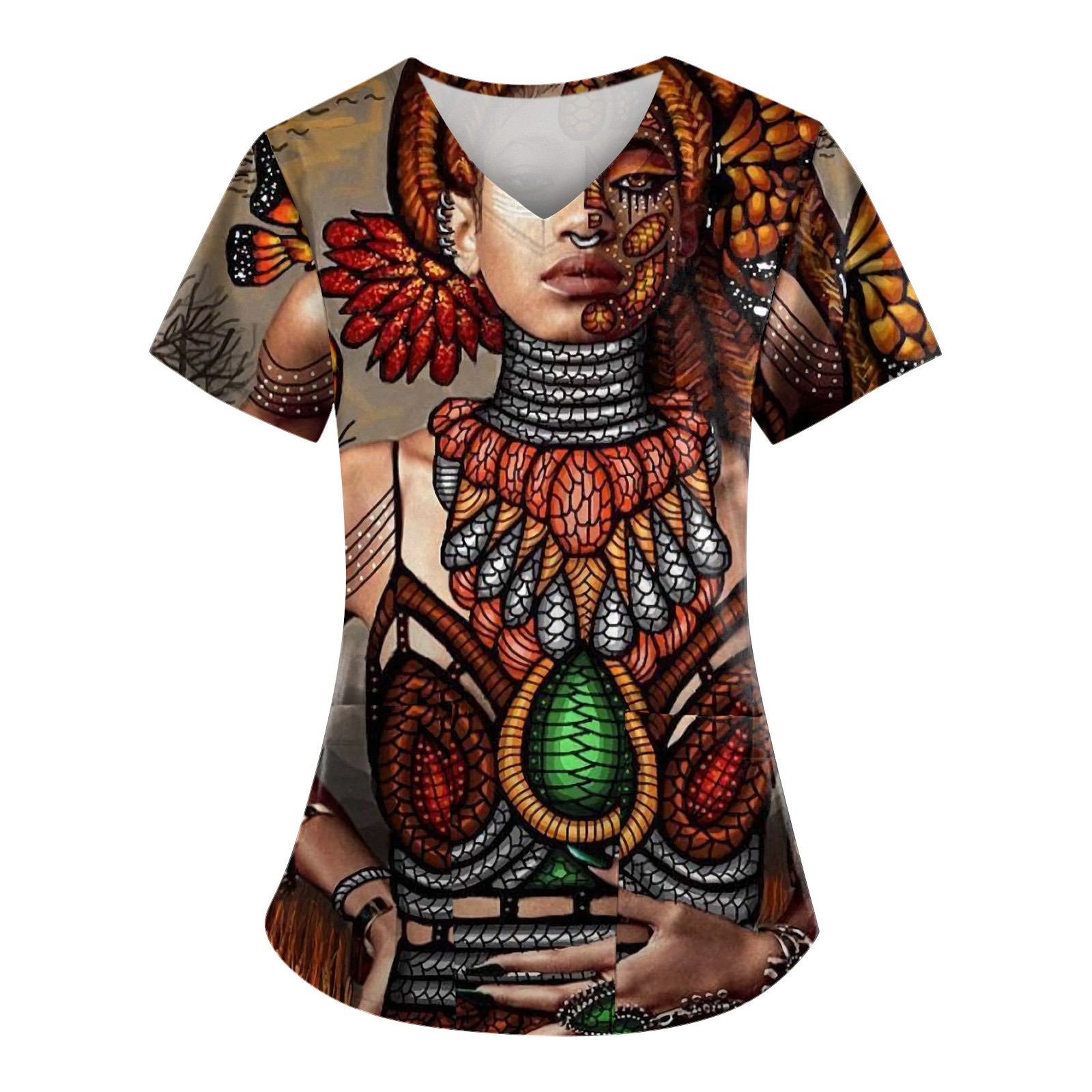 HIMIWAY Women's Tshirts Personalized Cute Print Short Sleeve Vneck