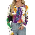 thumbnail image 4 of Mardi Gras Shirts Womens Sequins Mask Print Long Sleeve Tunic Tops Sparkly Crew Neck Party T Shirts Yellow XL, 4 of 5