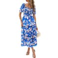 thumbnail image 1 of Vestido casual BTFBM para mujer con cuello cuadrado y estampado floral fruncido, 1 of 9