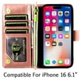 thumbnail image 2 of For iPhone 16 6.1 inch Luxury Wallet Card ID Zipper Money Holder Case Cover - Rose Gold, 2 of 4