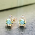 thumbnail image 3 of Gem Stone King 2.07 Ct Round Mercury Mist Mystic Topaz White Diamond 14K Yellow Gold Earrings, 3 of 3
