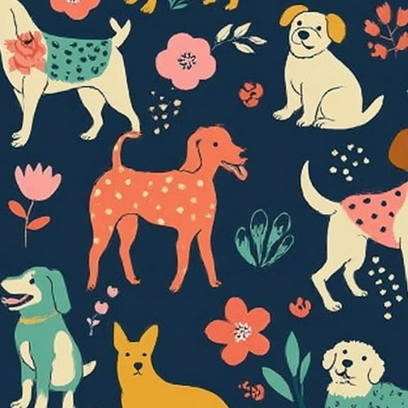Animal Peel and Stick Wallpaper 23.6in x 9.8ft Colorful Dog Flowers Playful Designs Contact Paper Vinyl Waterproof Self Adhesive Wall Paper for Bedroom Shelf Cabinet Renter Friendly