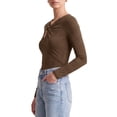 thumbnail image 3 of INSPIRE CHIC Women's Shirts Asymmetrical Neck Long Sleeves Slim Fit Blouse Spring Autumn Chest Hollowed Out Ring Linked Going Out Tops Medium Coffee, 3 of 6