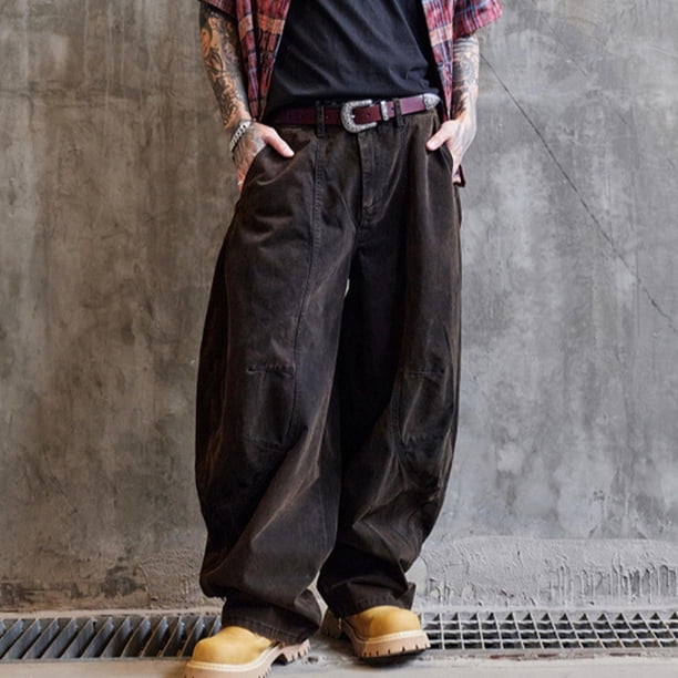 Pantalones cargo para hombre, estilo vintage, para exteriores, a la moda, lisos, informales, con bolsillos