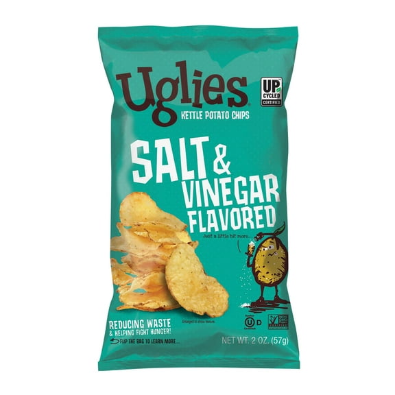 Pack of 24, Uglies Salt & Vinegar Kettle-Cooked Potato Chips, 2 oz