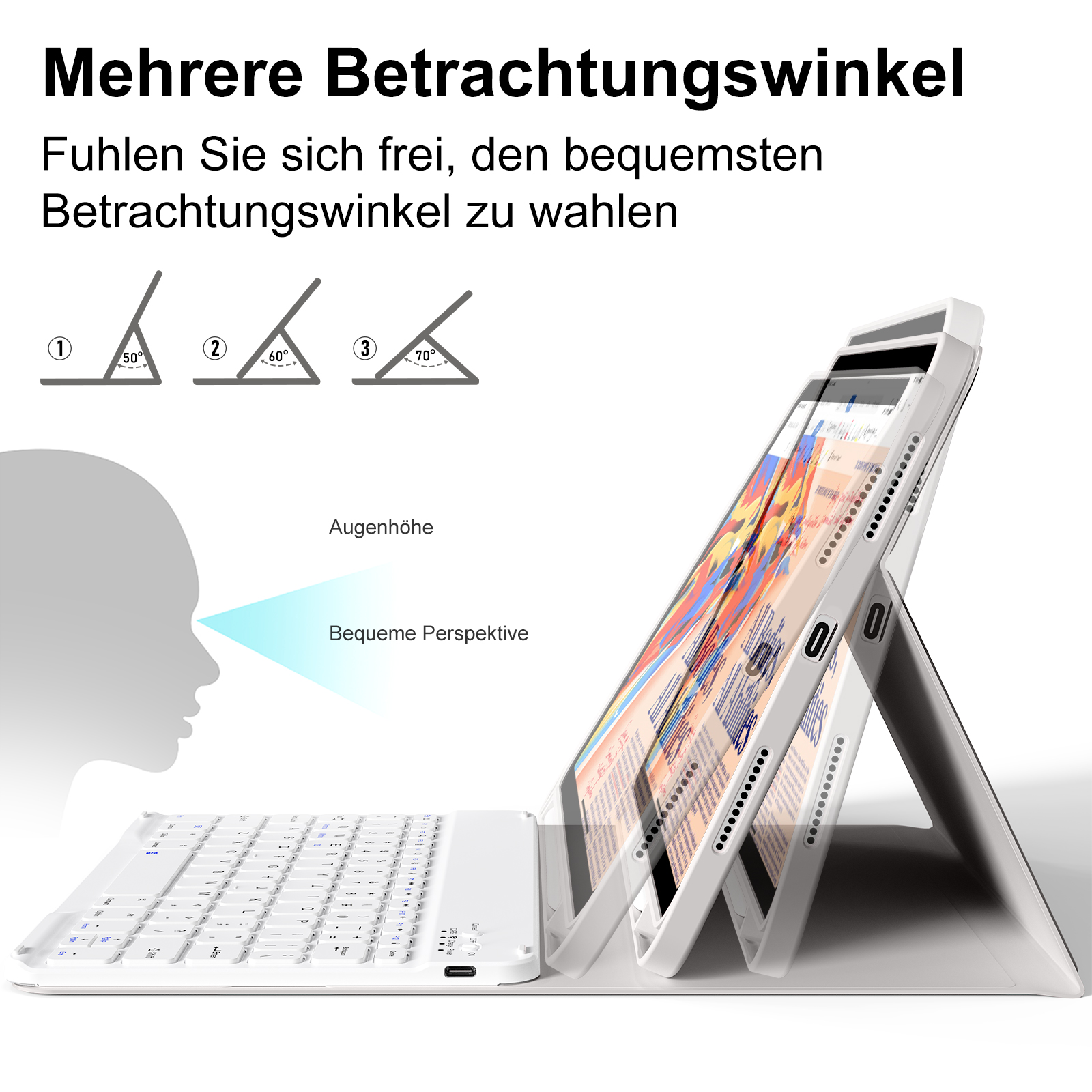 SZPSGC for iPad (A16) 11th Generation Case with Keyboard 11 inch 2025, iPad 10th Generation 10.9 inch Case with Pencil Holder, Multi-Angle Detachable Bluetooth Keyboard,Gray