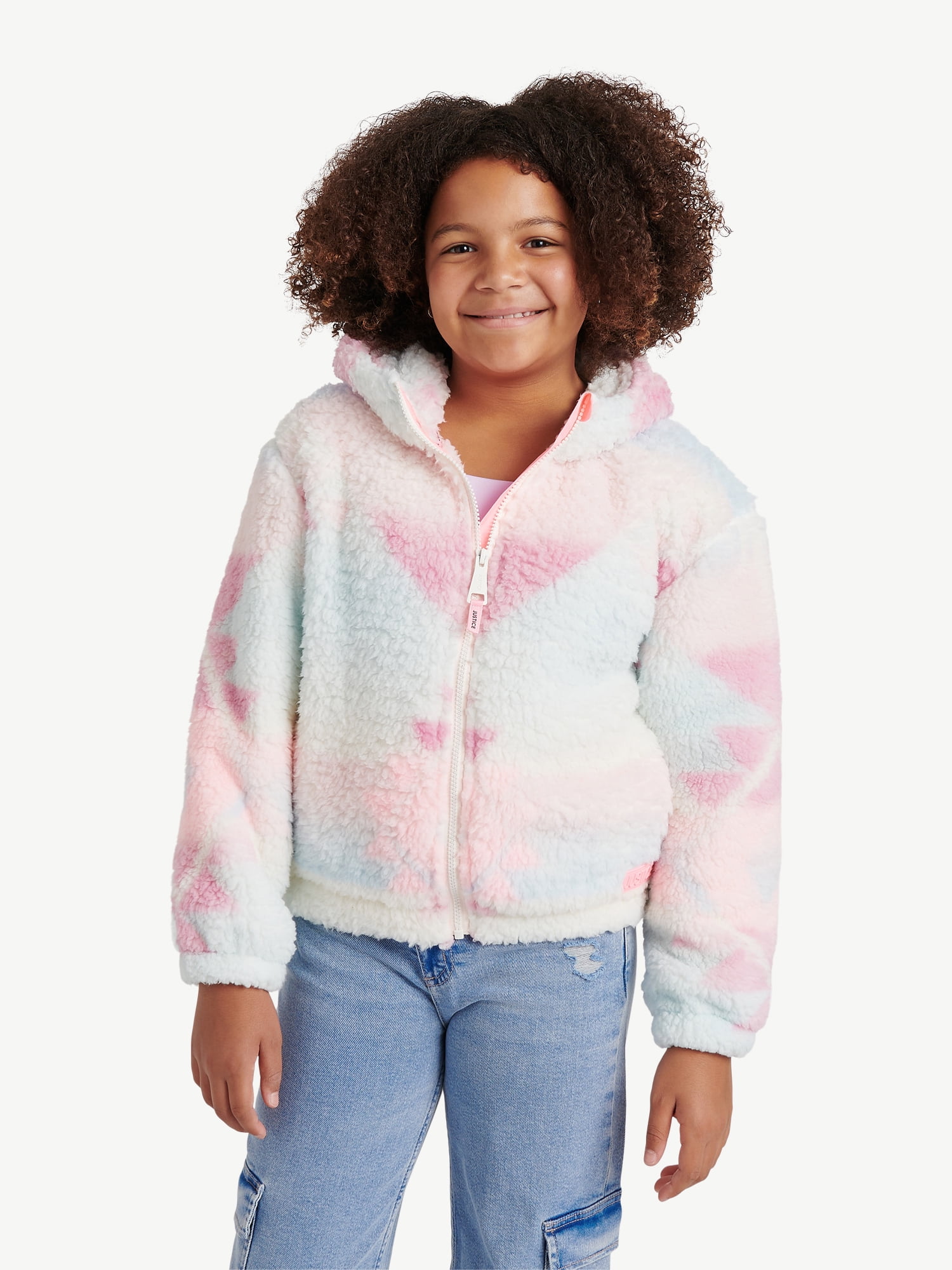 Justice Girl's Colorblock Sherpa Jacket with Hood, Sizes XS - XL