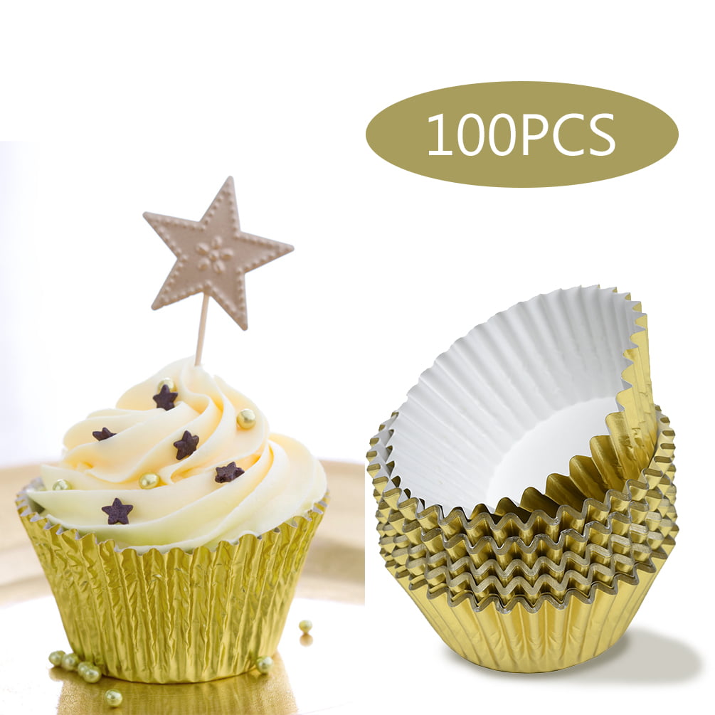 Pink 50 Pcs Cupcake Cases,Mini Cup Cake Cases Cake Cases,Foil Metallic Muffin Case Baking Decoration Cups with 100pcs Disposable Piping Bags for Weddings DIY Party Birthdays Christmas