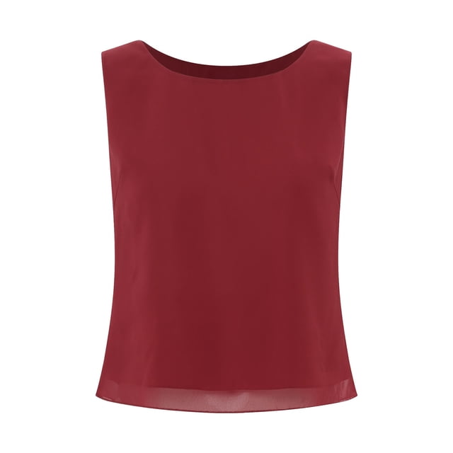 Kaerm Débardeur Habillé d'Été pour Femmes, Col Rond, Sans Manches, en Chiffon, Coupe Ample, Bourgogne TG