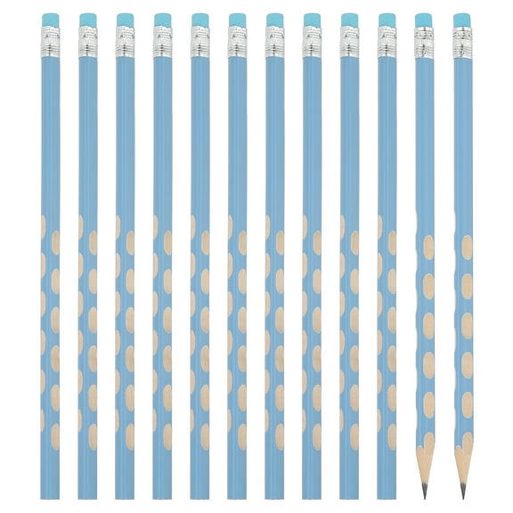 Uxcell 12 Pack Triangle Hole Design HB Graphite Pencil with Eraser, Blue
