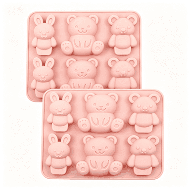 6 Cavity Rabbit Bear Silicone Candy Molds, Candy Mould Cute Cartoon Candys Mould, Suitable for Chocolate Candys Cupcake Topper Decorating(M)