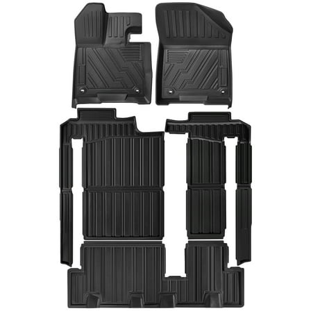 3pcs Floor Mats Liners Set TPE Rubber Black All-Weather for Toyota Sienna 8-Seat 2021-2023 Traps Fluids