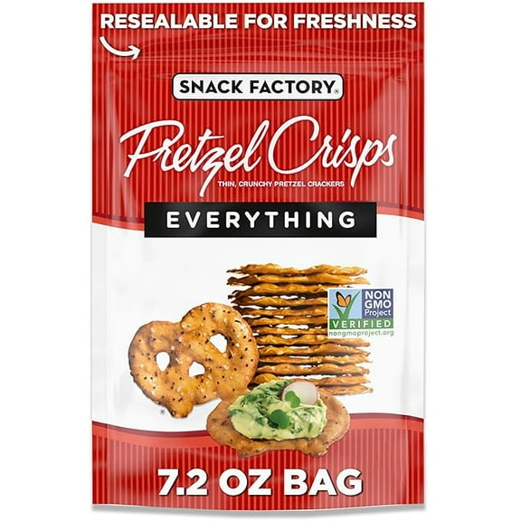 Snack Factory Everything Pretzel Crisps, Non-GMO, 7.2 OZ Resealable Bag ( Pack of 3 )