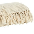 thumbnail image 3 of Benjara Woven Waffle Design Fabric Throw Blanket with Tassels, Set of 3, Cream, 3 of 5
