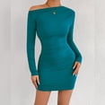 thumbnail image 7 of JIAYUE Women's Dress Mini Off Shoulder Slant Neck Long Sleeve Bodycon With Ruffle Casual Party Wear Trendy Female Dresses, 7 of 7