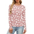 thumbnail image 5 of Women's Long Sleeve Shirts Ribbed Knit Slim Fit Tops 2026 Floral Printed Basic Tee Casual Stretch Crew Neck T-Shirts, 5 of 5