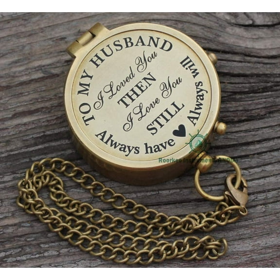 Roorkee Instruments India Engravable Compass, Brass Compass with Stamped Leather Case, Compass for Husband, Compass for Him, Wedding Compass, Gift Compass,to My Husband…