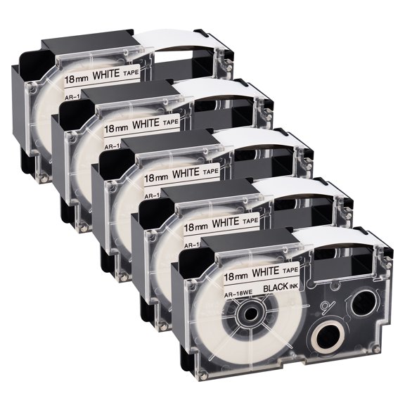 GREENCYCLE 5PK Black on White Label Tape Compatible for Casio XR18WE XR-18WE (18mm 3/4''x 8m 26ft) EZ Label Printer