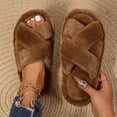 thumbnail image 2 of Xfvqtps Women Winter Crisscross Open Toe Faux Fur Slide Slippers Soft Plush House Slippers Non Slip Flat Indoor Shoes, 2 of 5