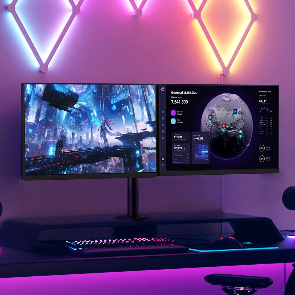 ACGAM Dual-Monitor Desk Mount, Fits 2 Screens Up to 32 inches, Adjustable Monitor Arm for 17”-32” Screen, Monitor Stand with C-Clamp Grommet Base, up to 19.8lbs