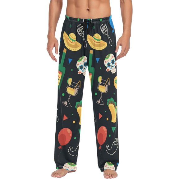 Mexican Sugar Skull Ghost Pajama Pants, Men's Lounge Pants Light with Drawstring and Pockets, Christmas New Year Birthday Father's Day Gifts, XX-Large
