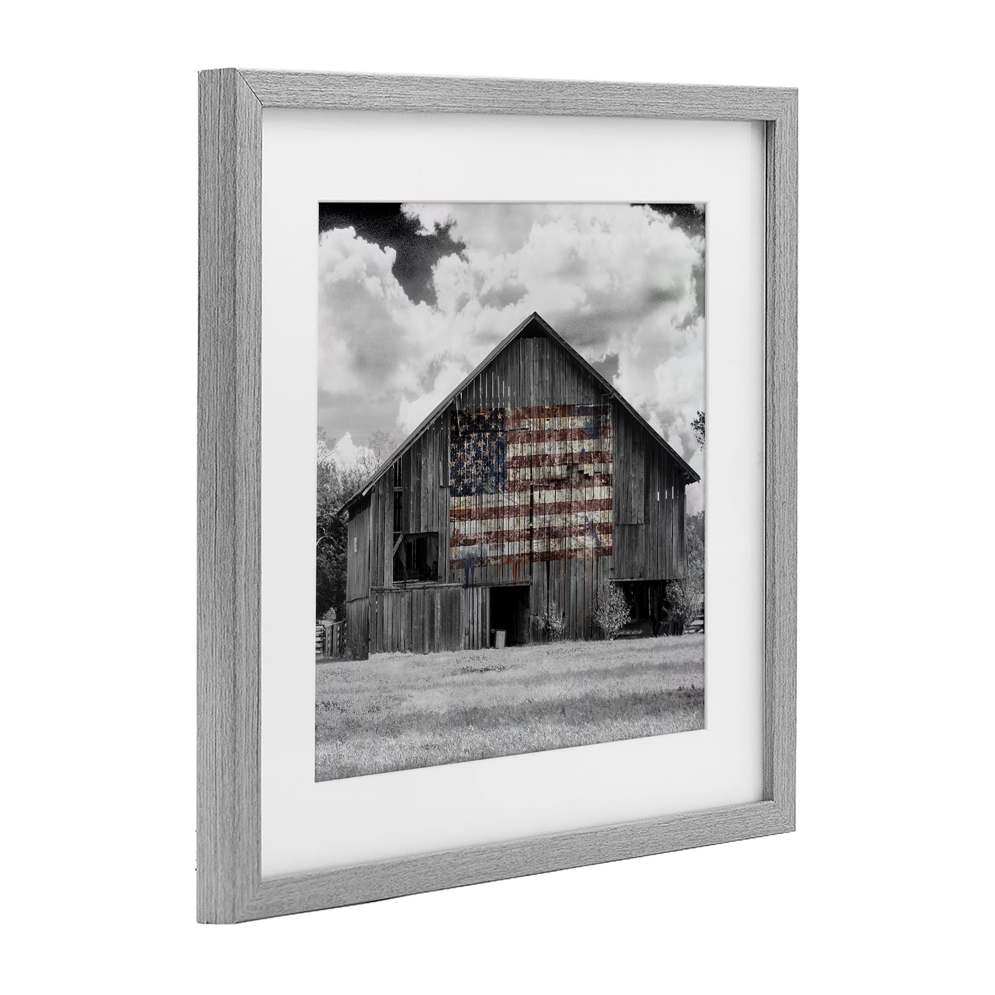 USA Flag Monochrome Barn Gray Framed Print Under Glass, design by Decent Exposures