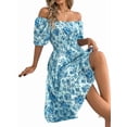 thumbnail image 2 of Women Summer Ruffle Off Shoulder Floral Midi Dress Summer Smocked Beach Flowy Long Dresses L, 2 of 9