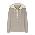 thumbnail image 5 of 2024 Autumn/Winter Women's Solid Color Hooded Button Loose Color Combination Long Sleeved Hoodie Womens plus Size Jean Shirt Women Blouses And Tops Fashion Women plus Size Short Sleeve Tunic Camisole, 5 of 5
