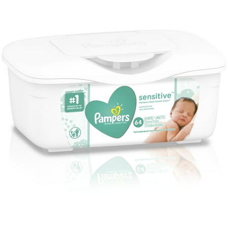 Pampers Baby Wipes, Sensitive, Tub, 64 Count