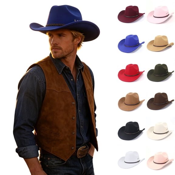 Wool Blend Western Cowboy Hat for Men Classic Fedora Hat Felt Hats with One Decorative Bands