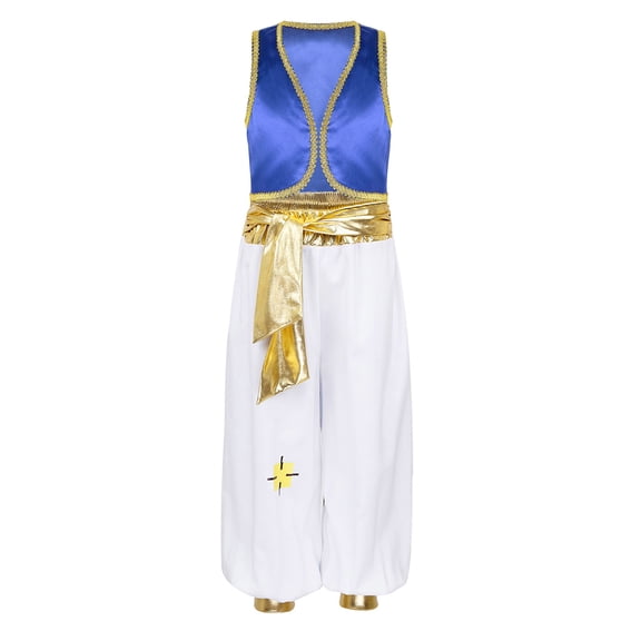 Linjinx Kids Boys Arabian Prince Outfits Street Rat Suits Sleeveless Vest Top with Pants 2 Piece Royal Blue 16