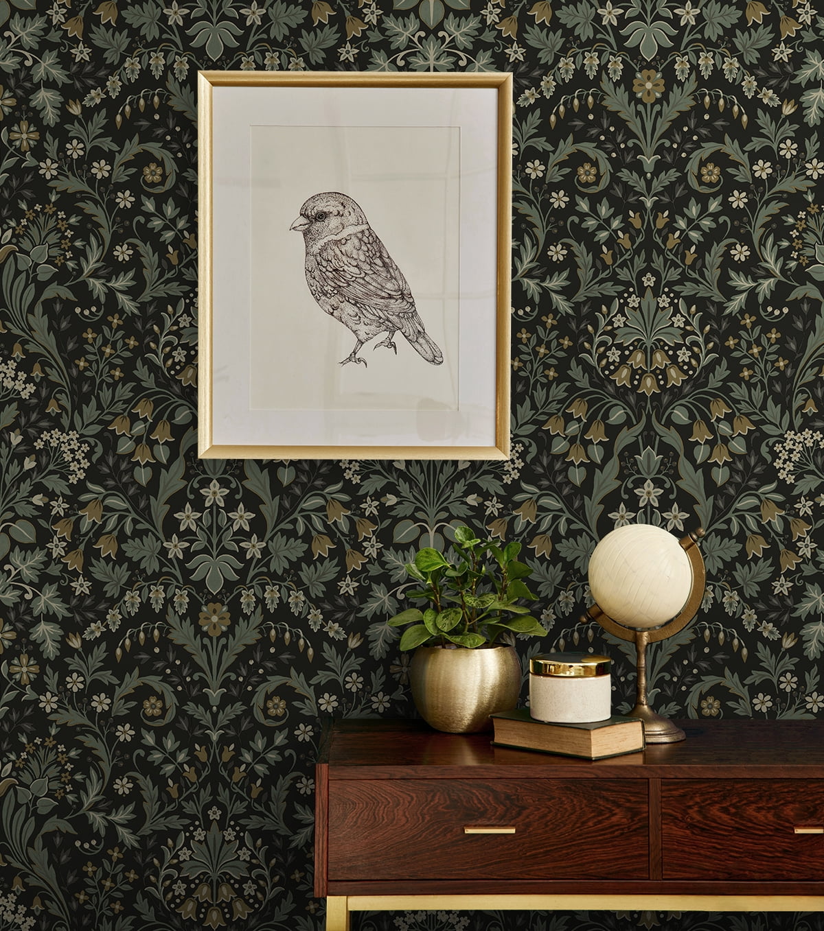 NextWall Ebony & Sage Filigree Floral Peel and Stick Wallpaper - 20.5 in. W x 9 ft. L Roll