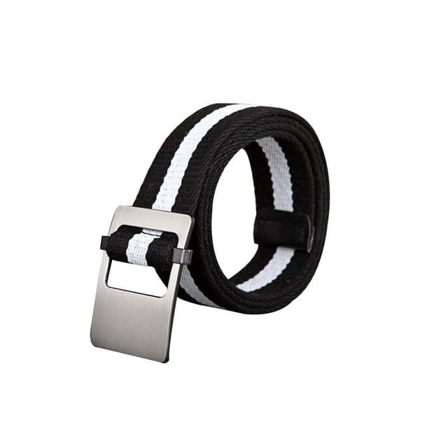 Cinturón Unisexo De Lona Con Hebilla Deslizante De Metal Negro - Hebilla Plana (Rayas) Una Talla