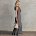 thumbnail image 6 of Ahabrexf Wedding Guest Dresses for Women, V Neck Ruffled Sleeveless Side Ruched High Slit Maxi Dress for Evening Party and Wedding, 6 of 9